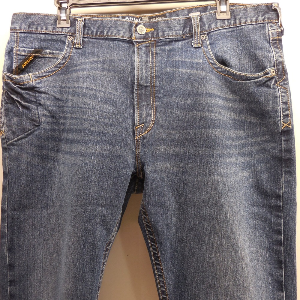 Ariat M4 Rebar Relaxed Boot Cut Jeans Mens 42x32 DuraStretch Blue Denim Workwear - Picture 9 of 13